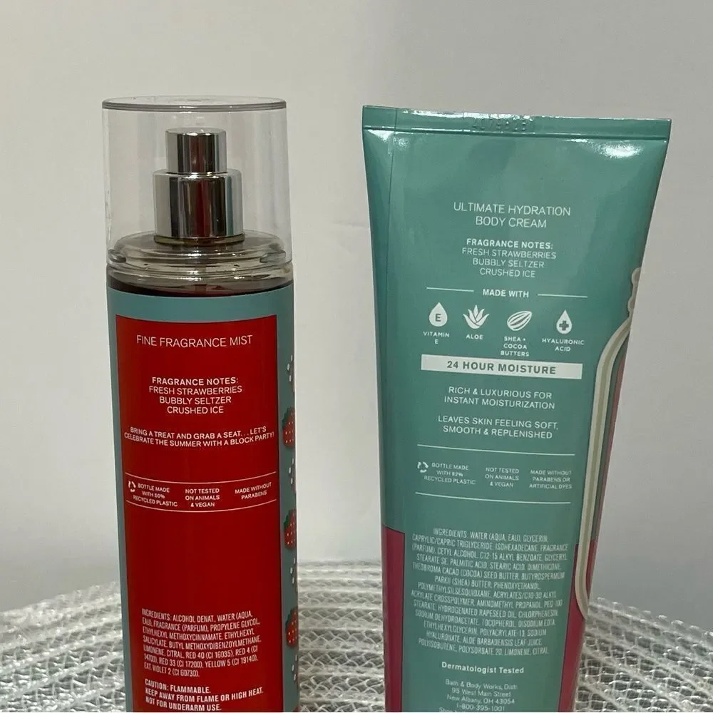 BBW Strawberry Soda Body Cream and Fine Mist Fragrance set of 2 NWT